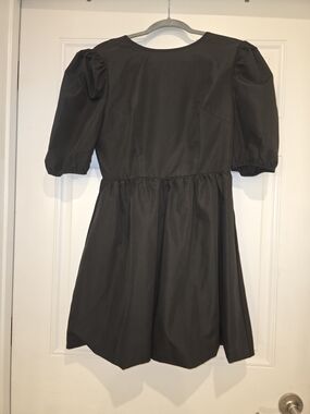 SHEIN Black Puff-Sleeve Gathered Skirt Dress